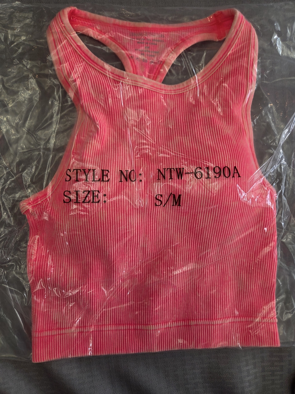 Zenana Ribbed Padded Mineral Wash Racerback Crop Tank Top Bralette S/M 6190